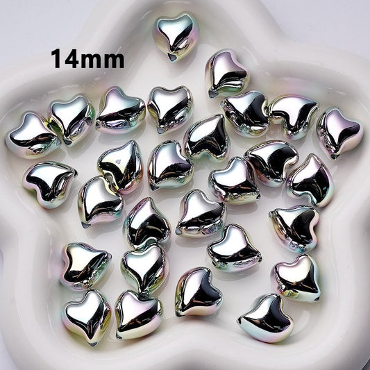 Twisty Heart Acrylic Beads – Iridescent Galaxy Silver Holographic Charms, 14MM Craft Accessories