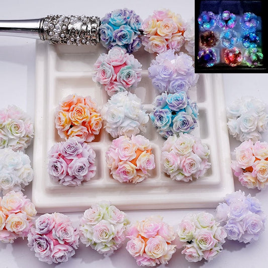 Soft Rose Flower Clay Beads with Luminous Glitter 20MM Random Mix for Crafts & Jewelry