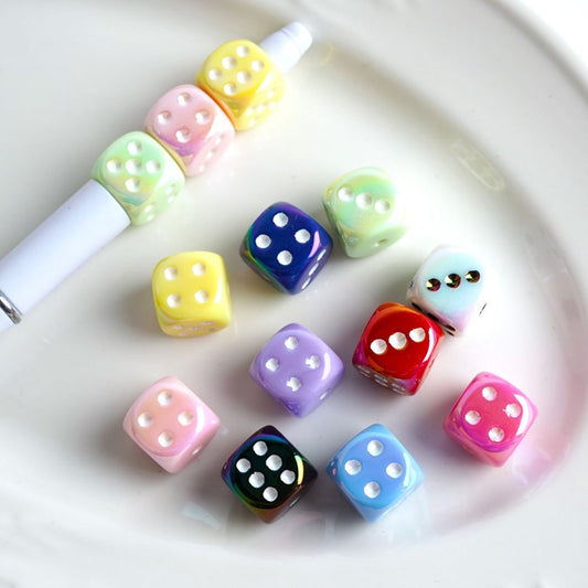 UV Coating Dice Shape and Print  Acrylic Beads, Random Mix, 14MM