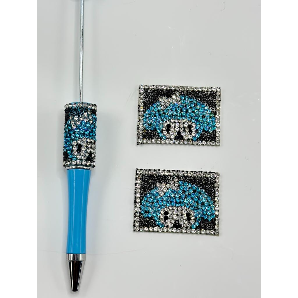 DIY Bling Bling Adorable Character Wraps Tapes with Clear Blue Rhinestone Mini Black Balls for Pen, 78 Small Pieces in 1 Sheet, Please Read the Description