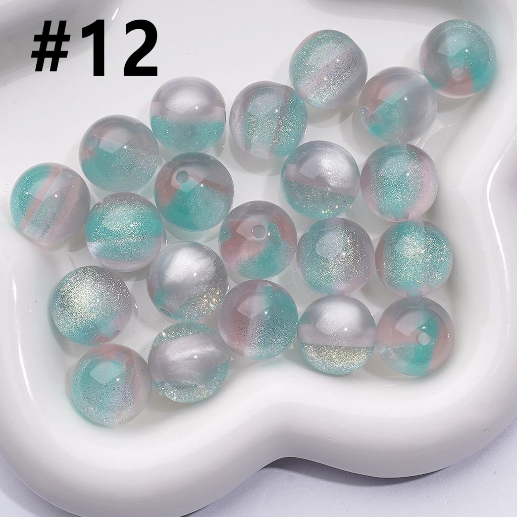 Dazzling Double Color Cat Eye Acrylic Beads with Shiny Gold Glitter, 16MM