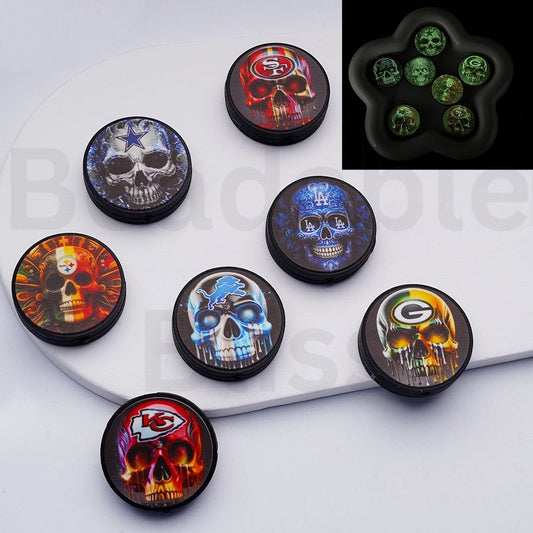 Luminous Black Round Silicone Focal Beads USA America NF Football Teams, Random Mix