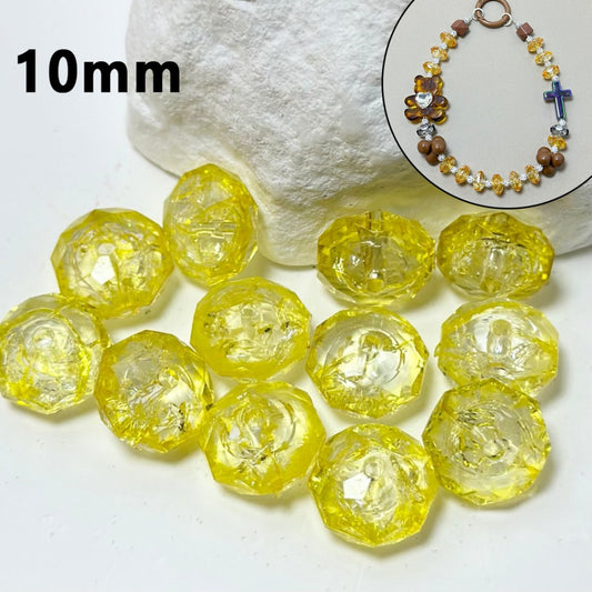 Charming Clear Yellow Amber Polyhedral Broken Inside Flat Acrylic Beads, 10MM
