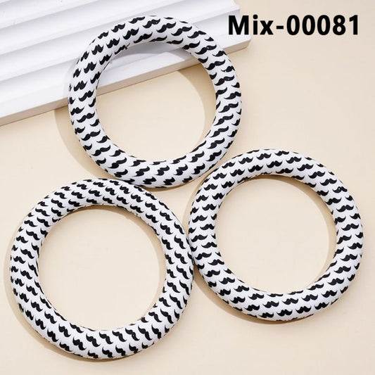 Adorable White Silicone Ring Frame Bead Black Moustache Beard Dad Father Circle Round Soft Car Hanger Charm Loop 65mm