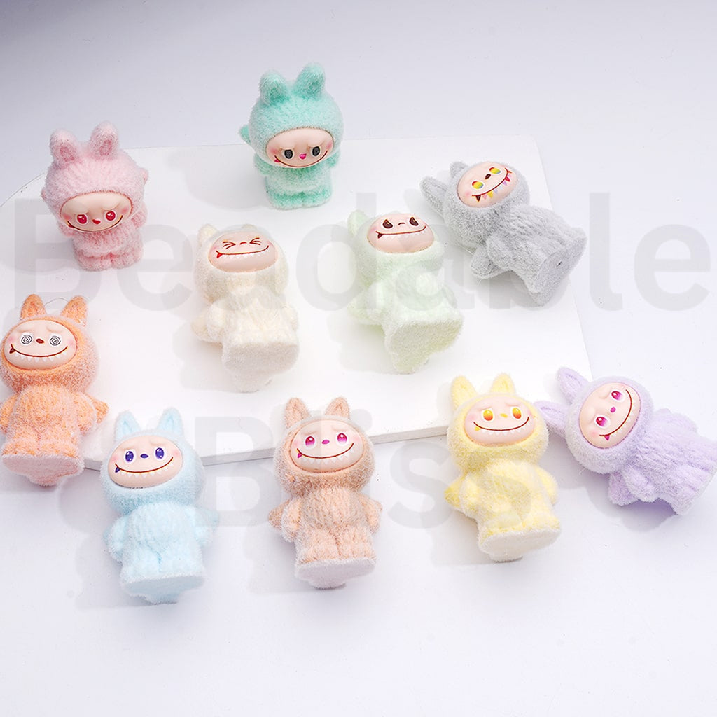 Flocked Labub Monster with Wings Po Mar Style Acrylic Pen Topper Beads Solid Colors 56×34MM