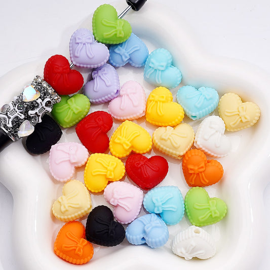 Rubber Coated Acrylic Beads Heart Shape with Bowknots Multi-Color 18*20MM (Single Color is av available for 200pcs(Whole Bag))