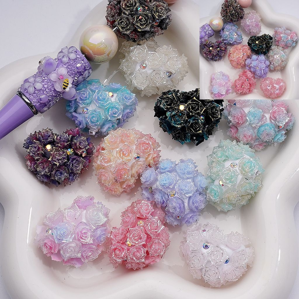 Glitter Flowers AB Rhinestones Color Changing Heart Shape Clay Beads, 3023MM, Random Mix