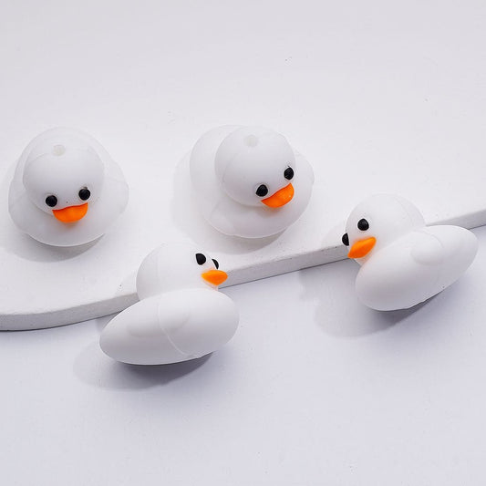 3D White Cute Duckling Silicone Focal Beads