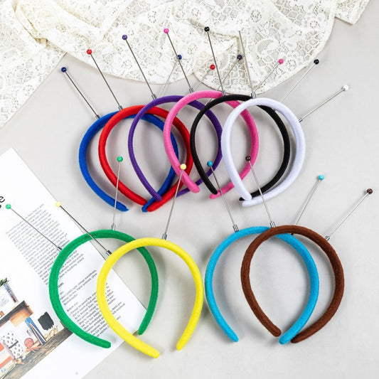 Plastic Flocked Hair Band Loop Clasp for Christmas Children Party Gift DIY Beadable Decorations Accessories in Solid Color,  350MM