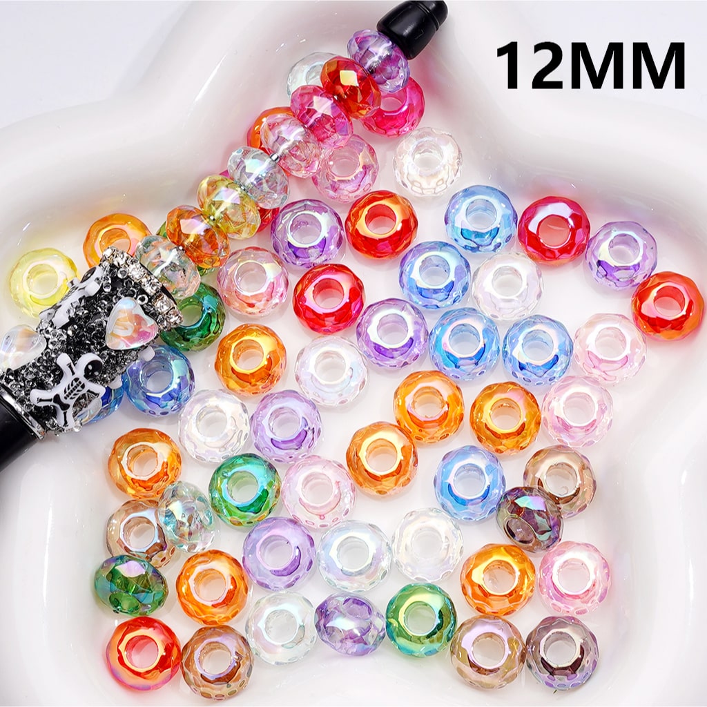UV Coated Wheel Shape with Large Hole Translucent Multi-Color Acrylic Beads 12MM
