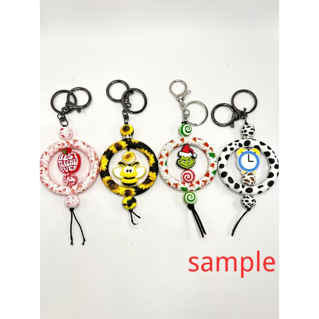Circle Round Soft Car Hanger Printed Silicone Ring Frame Bead Charm Loop 65mm