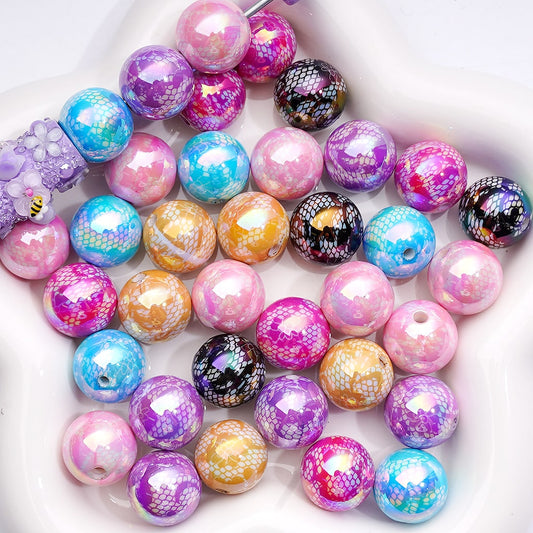 UV Coated Lace Butterfly Prints Multi-Color Acrylic Beads 16MM (Single Color for 200pcs)
