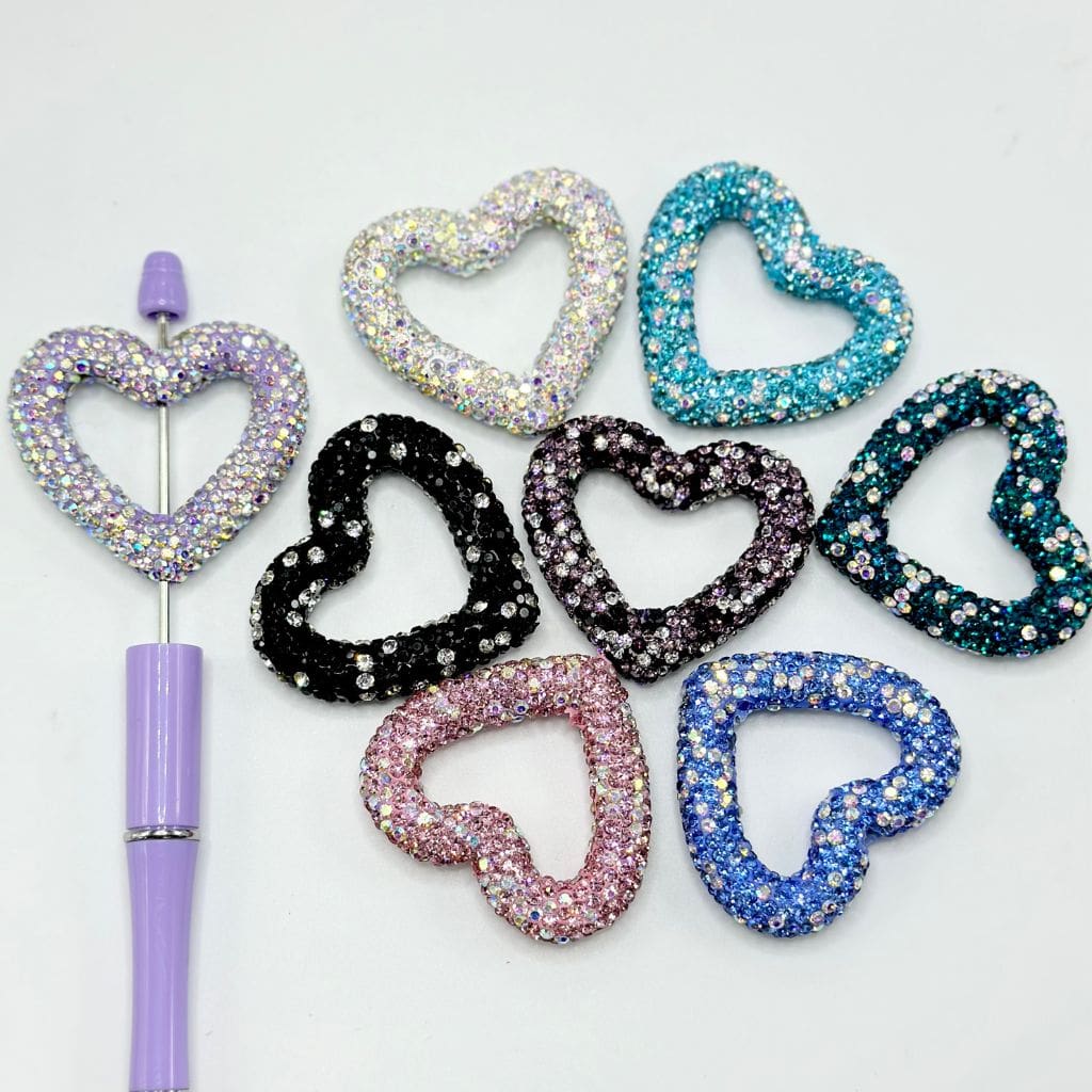 Heart Frame Bling Bling Clay Beads with Rhinestones, 48MM by 42MM