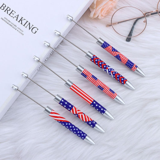 USA America National Flags DIY Beadable Plastic Printed Pens, 167MM