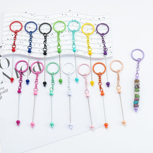 New Style Beadable DIY Metal Keychain with Bar in Solid Color, 153MM