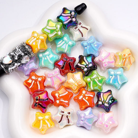 UV Coated Acrylic Beads Shiny Five-Pointed Star with Bowknots Multi-Color 20MM (Single Color is available for 200pcs(Whole Bag))