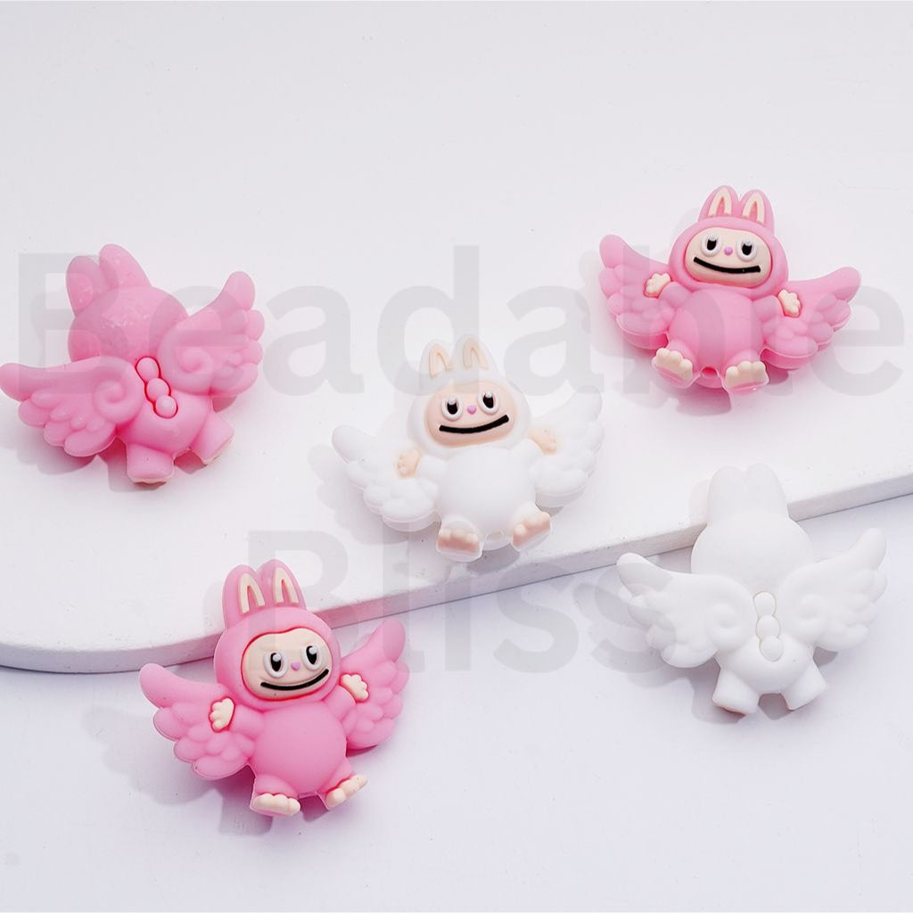 3D Pink White Cute Labub with Wings Silicone Focal Beads – Hands on Supply