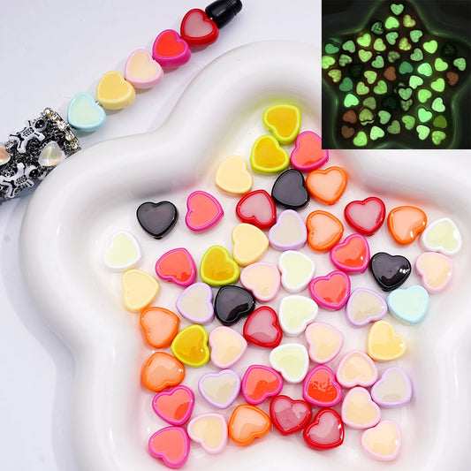 Mini Luminous Heart Acrylic Beads in Multi-Colors, 13×12MM (500pcs Single Color Whole Bag Available)