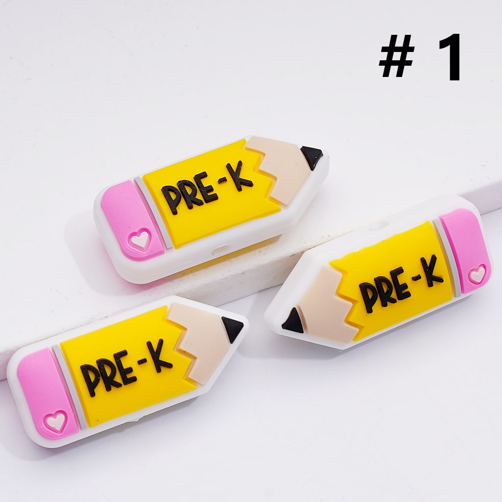 Mini Pencil with Cute Grade Symbol Silicone Focal Beads