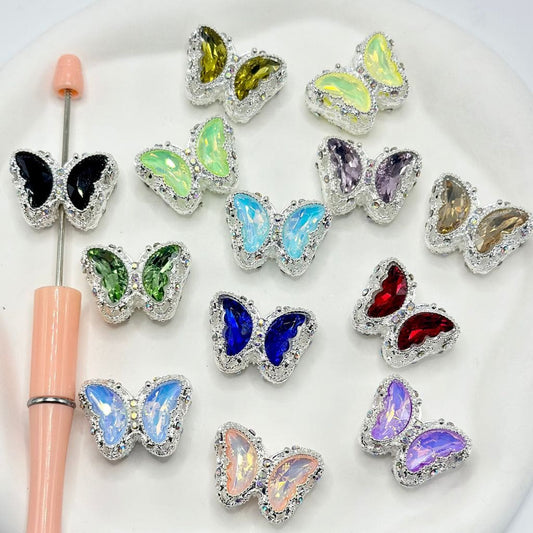 Fancy Alloy Metal Beads with Hollow Sparkling Rhinestone Butterfly, 20mm by 28mm