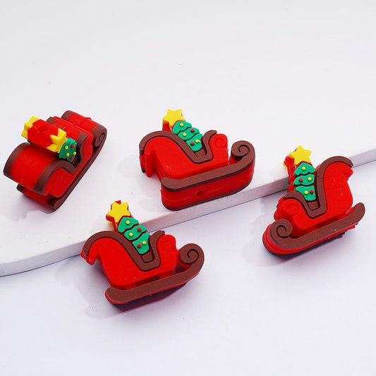 3D Red Sled with Star Christmas Tree Silicone Focal Beads Cute Holiday Design