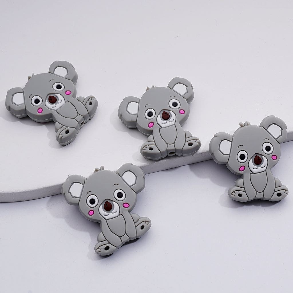 Cute Brown Nose with Gray Koala Silicone Focal Beads