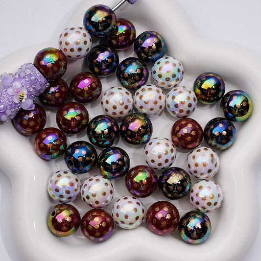 UV Coating Spots Round Brown Round Acrylic Beads 16MM