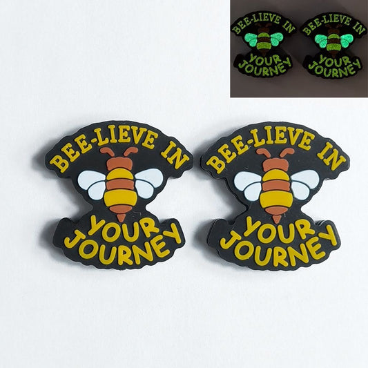 Luminous “Bee-Lieve in Your Journey” Quote Design Inspirational Style Silicone Focal Beads
