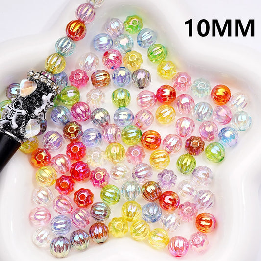UV Coated Translucent Pumpkin Halloween Design Multi-Color Acrylic Beads 10MM