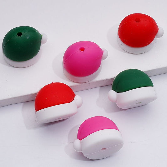 3D Cute Santa Little Hat Silicone Focal Beads