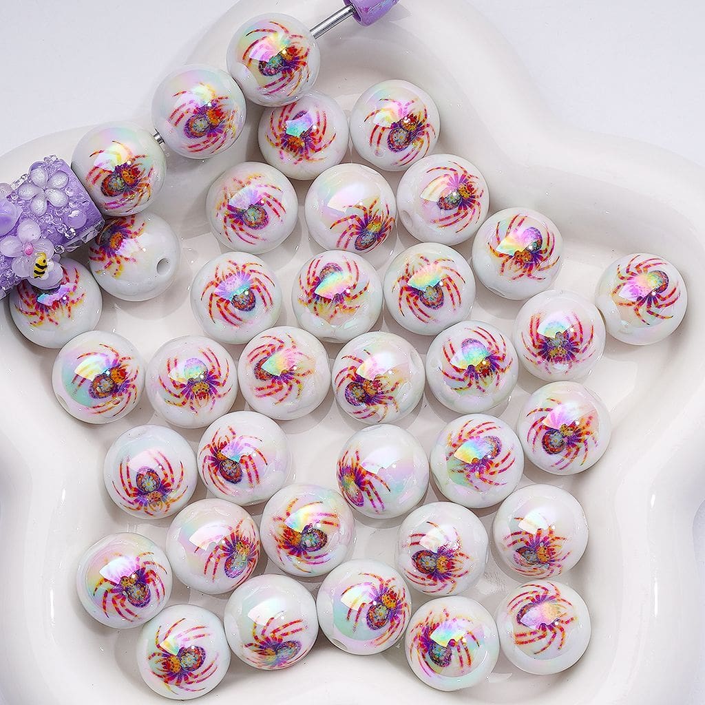 Red Spider Halloween Design UV Coated Round Style Acrylic Beads 16MM