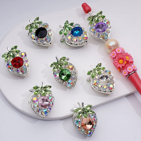 Strawberry Beads with Multi-Color Cone Shape Green Leaf AB Rhinestones Fancy Silver Alloy 22*33MM