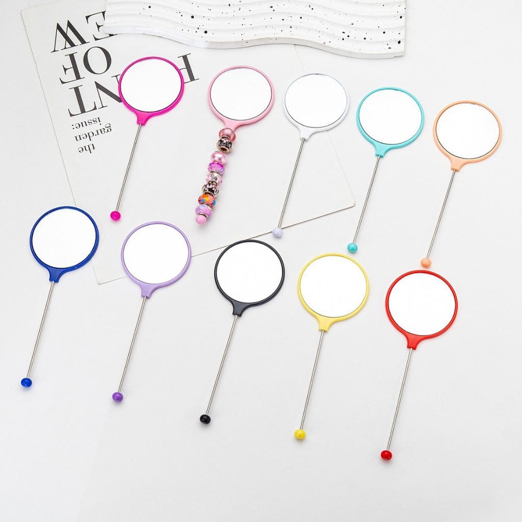 DIY Mini Round Make Up Mirror with Keychain Bar, Beadable Solid Color, 146*54MM