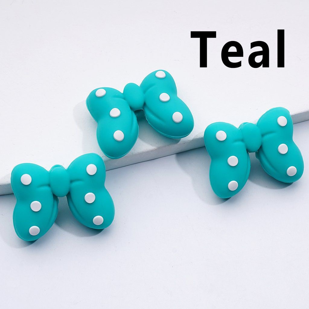 Multi-Color 3D Bowknots with Mini White Spots Silicone Focal Beads