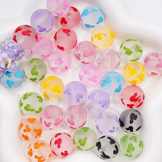 Micke Mous Head Frosted Round Design Multicolor Print Acrylic Beads 16MM (Single Color is available for 200pcs(Whole Bag))