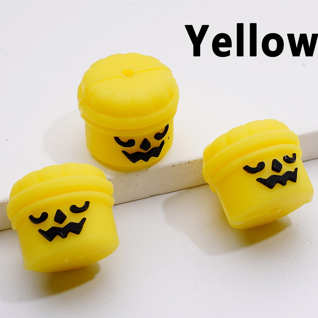 Halloween 3D Ghost Face Cylindrical Pumpkin Bucket Silicone Focal Beads