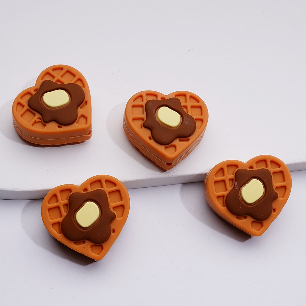 Cute Waffle Dessert Square Round Heart Shape Silicone Focal Beads