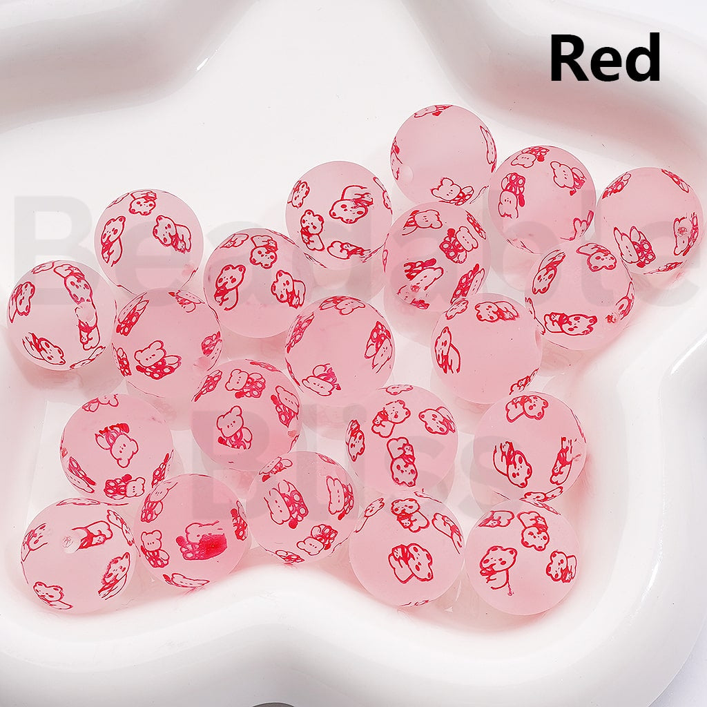 Adorable Character Frosted Round Design Cute Cat Character & Pochacc Print Acrylic Beads 16MM (Single Color Is available for 200pcs(Whole Bag))