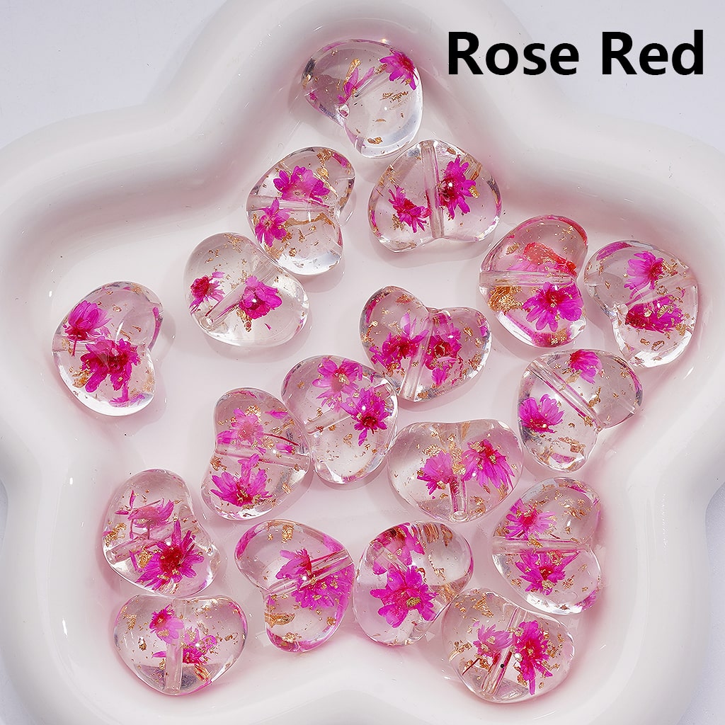 Dried Flowers Gold Foil Paper Inside Multi-Color Clear Heart Acrylic Beads 20MM (Single Color is available for 200pcs Whole bag)