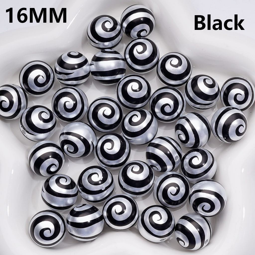 Shiny Silver Multi-Color Swirl Lolipop Round Stripes Acrylic Beads, 16MM