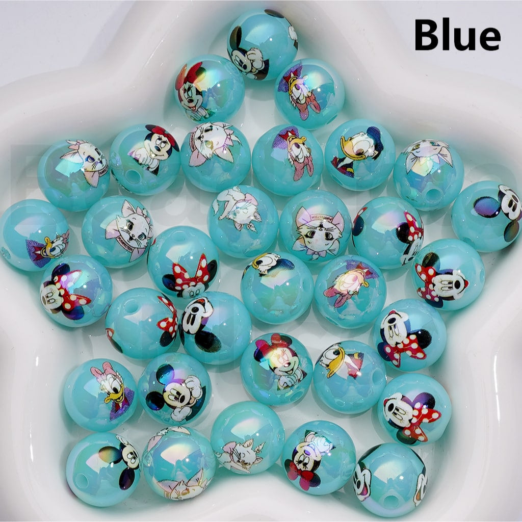 Jelly Color Cute Classic Animation Cartoon Micke Minni Mouse Donal Dais Duck Mari Cat UV Coating Round Acrylic Beads 16MM (Single Color is available for 200pcs Whole bag)