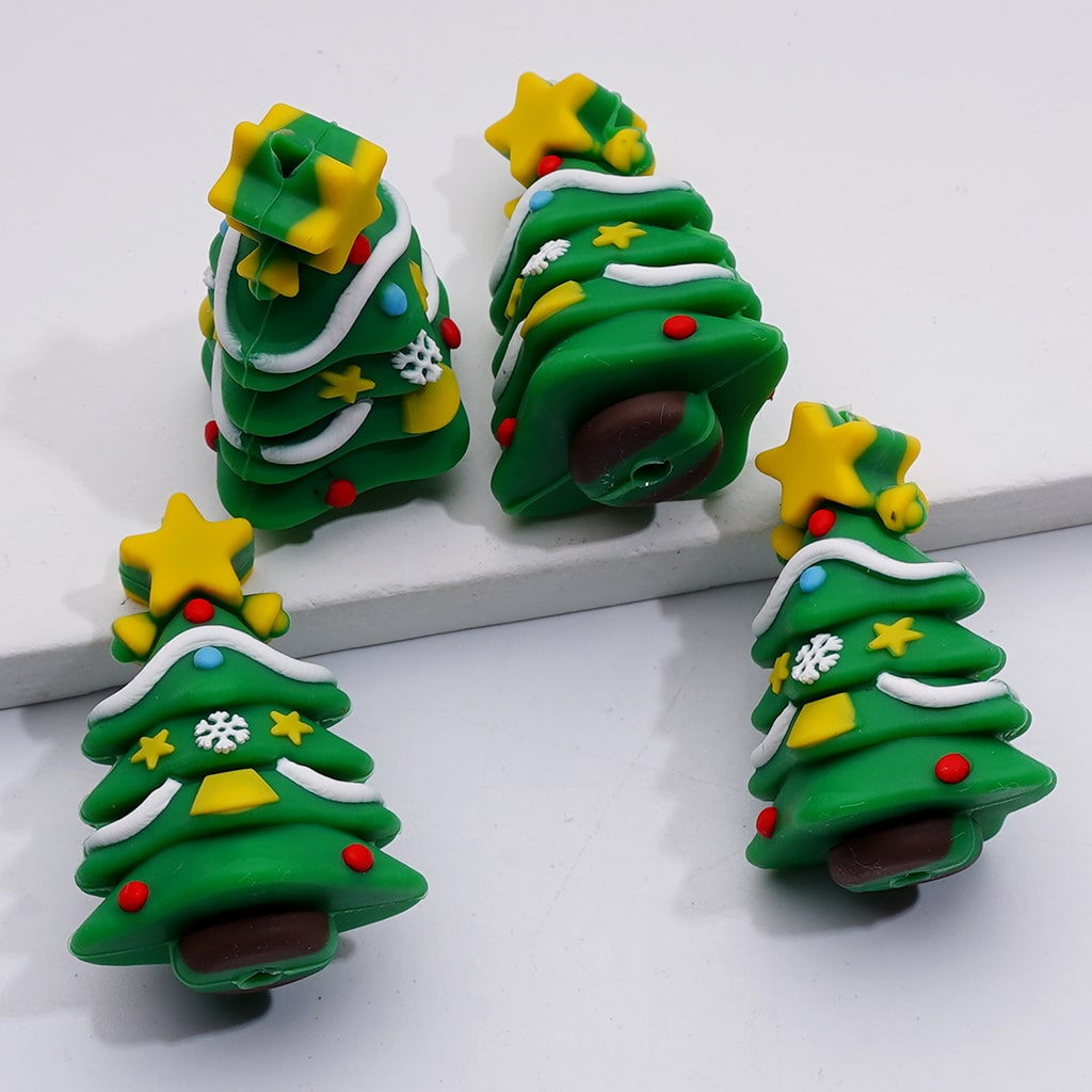 3D Cute Penguin Gingerbread Father Christmas's Head Tree Snowman Christmas Series Silicone Focal Beads