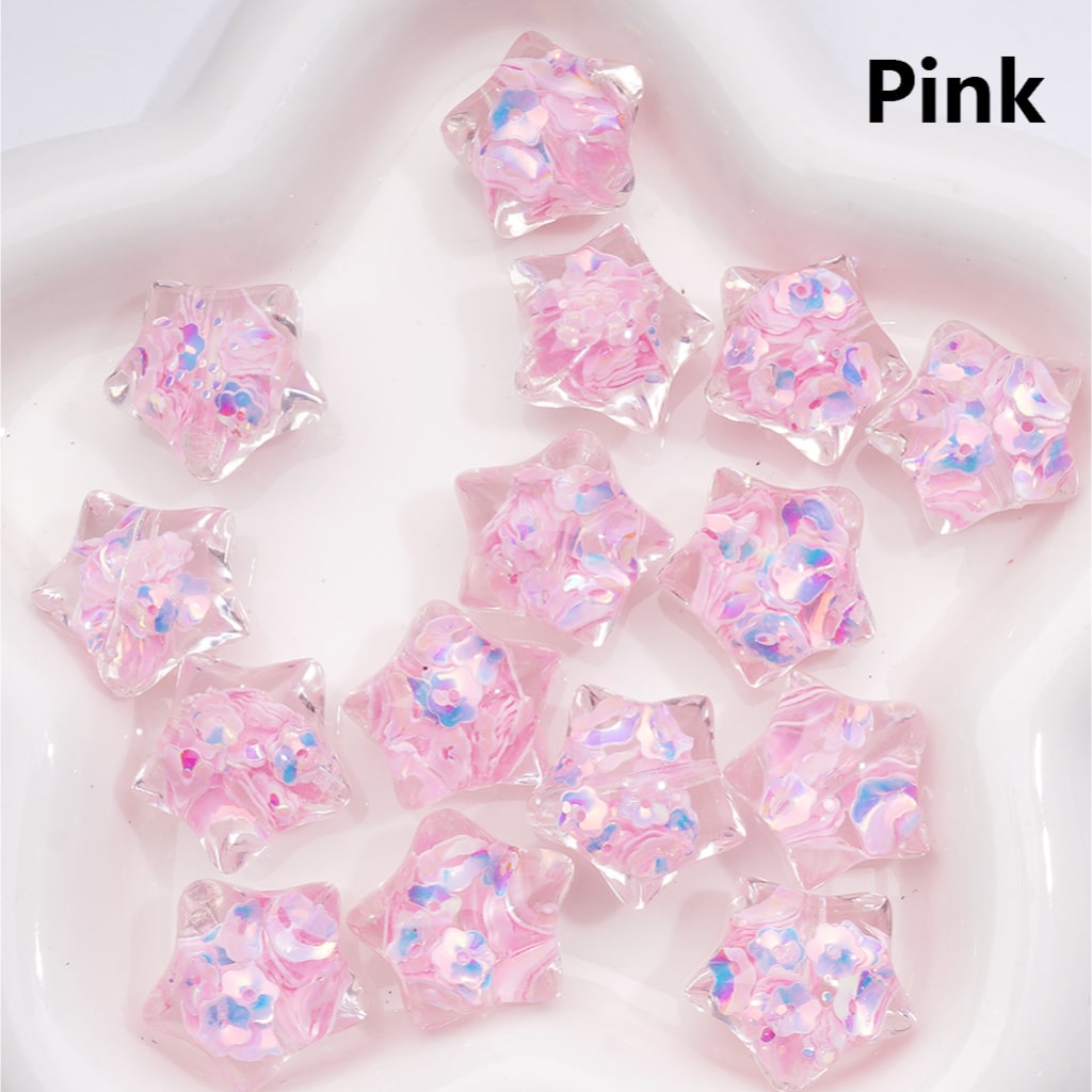 Star Shape with Mini Colorful Flower Flakes Clear Acrylic Beads 22MM (Single Color is available for 200pcs(Whole Bag))