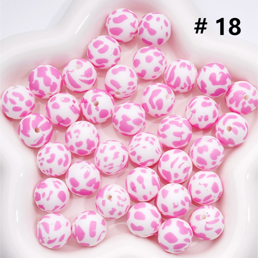 Cow Print Multicolor Design Style Z-00276 Silicone Beads 15MM