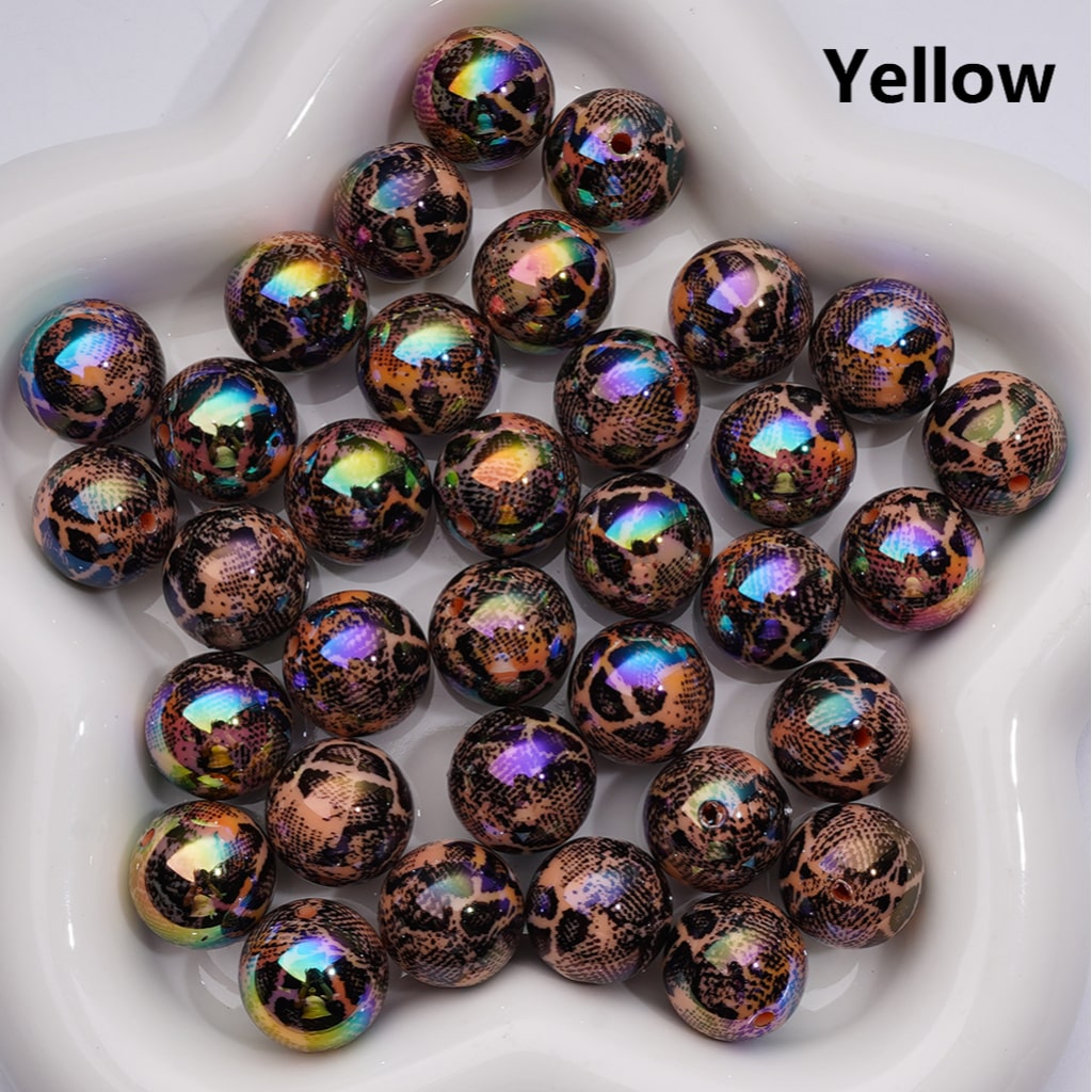 UV Coating Black Spots Prints Abstract Irreugal Round Acrylic Beads in Solid Color, 16MM