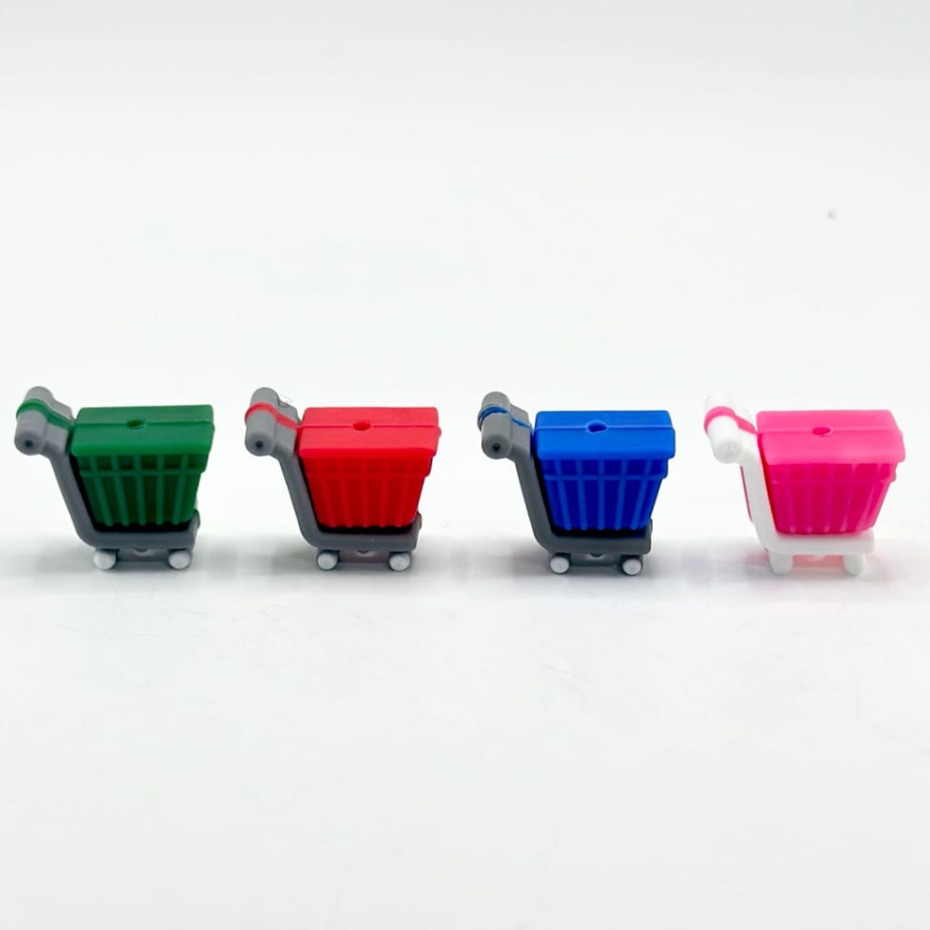 Mini Cute Shopping Cart Trolley Multi-Color Silicone Focal Beads, Random Mix