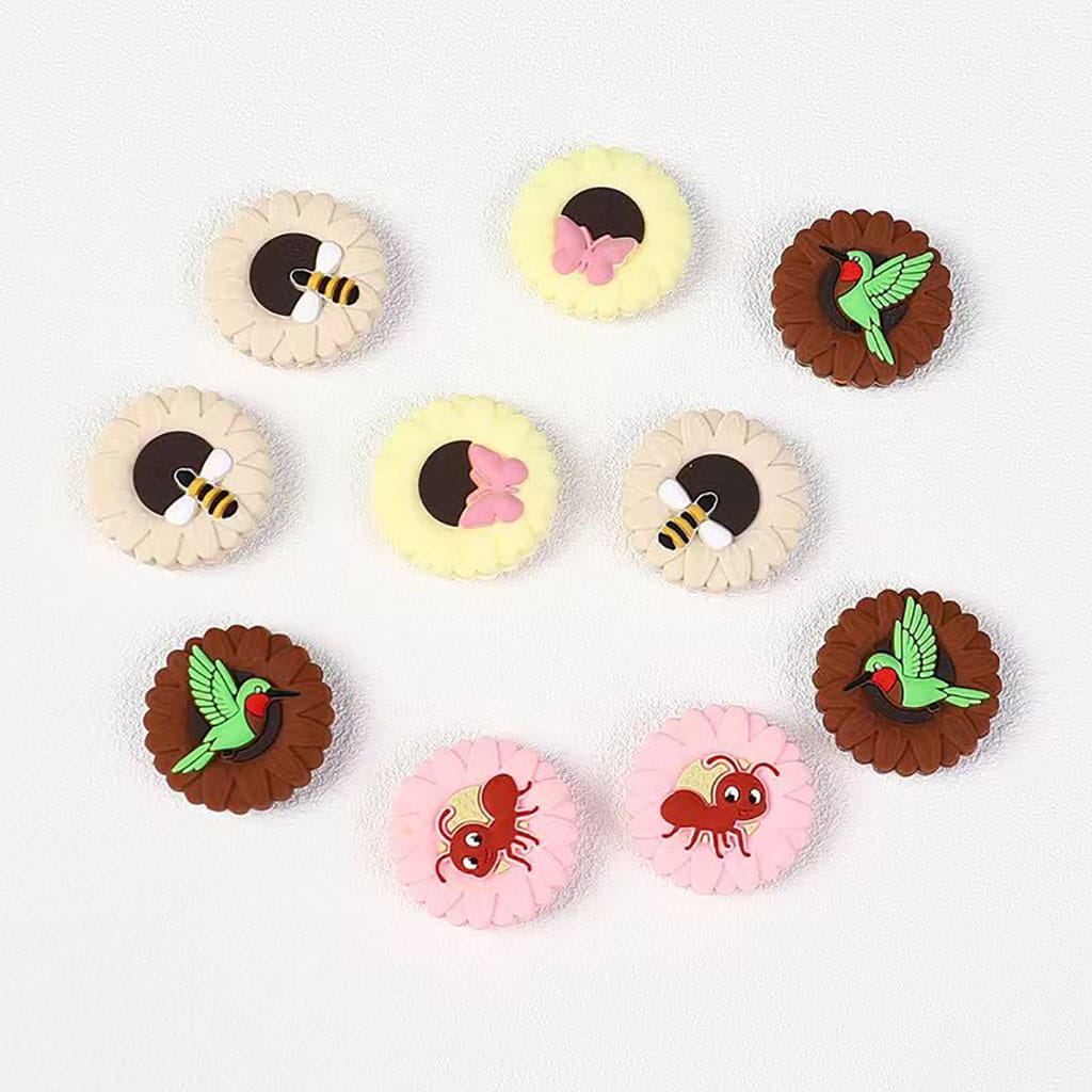 Cute Sunflower & Honey Bee Daisy and Insects Series Silicone Focal Beads, Multi-Color, Random Mix