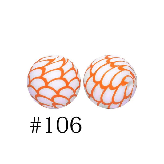 Printed Orange Waves Silicone Beads Number 106