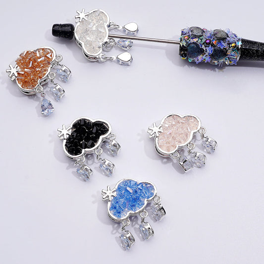 Crystal Chain Beads Fancy Silver Alloy Cloud Rhinestone, Random Mix, 25*36MM