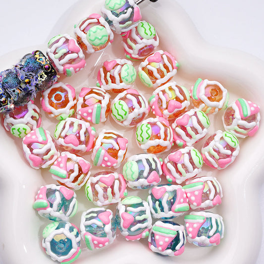 Clear Colorful Round Acrylic Beads with Cute Watermelon Hearts, 16MM, Random Mix